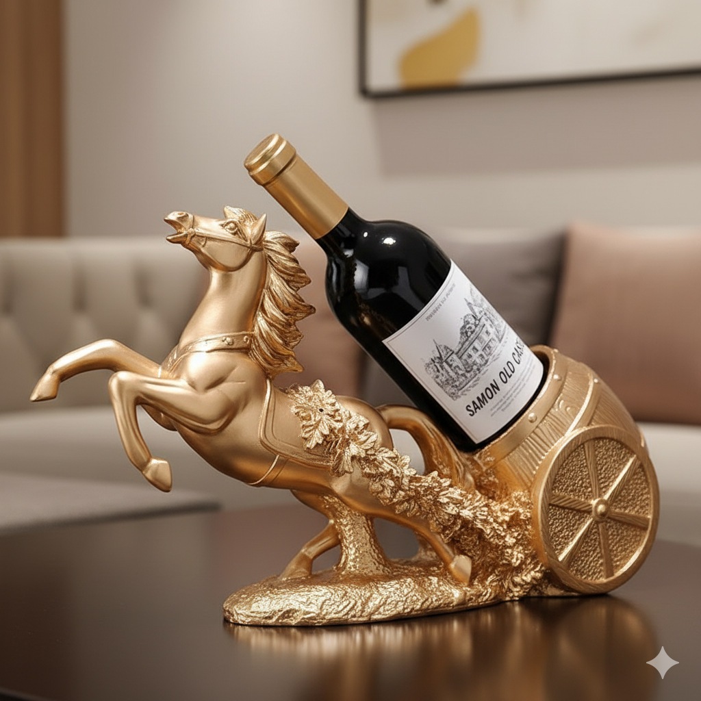 Tượng ngựa để rượu xanh vàng decor nhà cửa(không kèm chai)