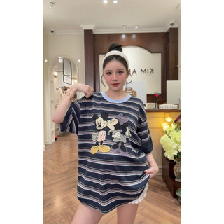 •𝙆𝙞𝙣𝙜𝙨𝙝𝙤𝙥𝙗𝙚𝙖𝙪𝙩𝙮•Áo Phông Mickey Kẻ Sọc Xanh QC