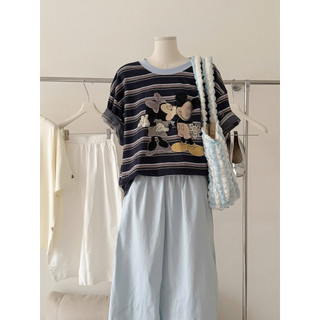 •𝙆𝙞𝙣𝙜𝙨𝙝𝙤𝙥𝙗𝙚𝙖𝙪𝙩𝙮•Áo Phông Mickey Kẻ Sọc Xanh QC