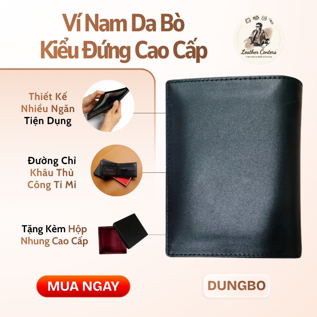 Ví Nam Da Bò Thật 100% Tặng Kèm Hộp, Bóp Da Nam Kiểu Đứng, Sang Trọng, Hợp Thời Trang | DUNGBO - 1