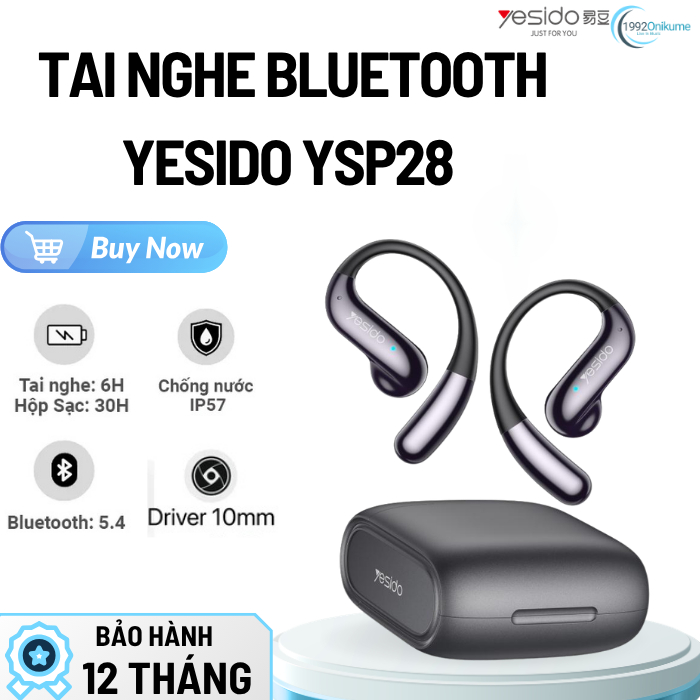 Tai nghe Bluetooth không dây Yesido YSP28 Open Ear kẹp vành tai thể thao chống ồn pin 25h chính hãng