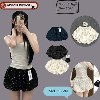 Quần Short Bí Ngô ELEGANTE Phồng Chấm Bi Dễ Thương Lưng Chun New 2026