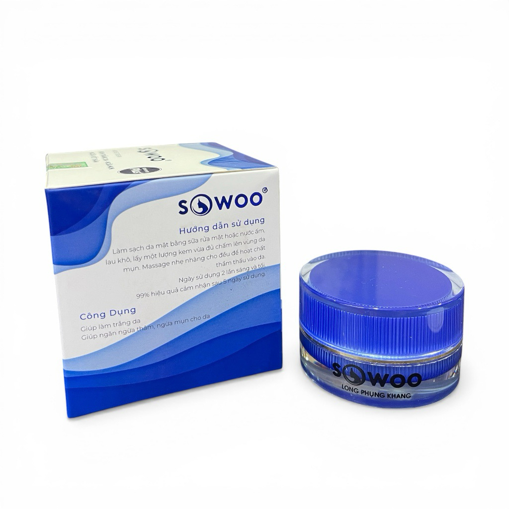 Kem mụn SOWOO (Long Phụng Khang) Whitening Plus+ SPF30/PA++ – Giảm mụn, mờ thâm, dưỡng trắng da 15g