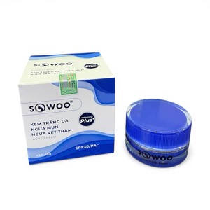 Kem mụn SOWOO (Long Phụng Khang) Whitening Plus+ SPF30/PA++ – Giảm mụn, mờ thâm, dưỡng trắng da 15g