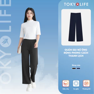 Quần ống rộng nữ TOKYOLIFE cạp chun dây túi dọc mềm mại co giãn 40002392
