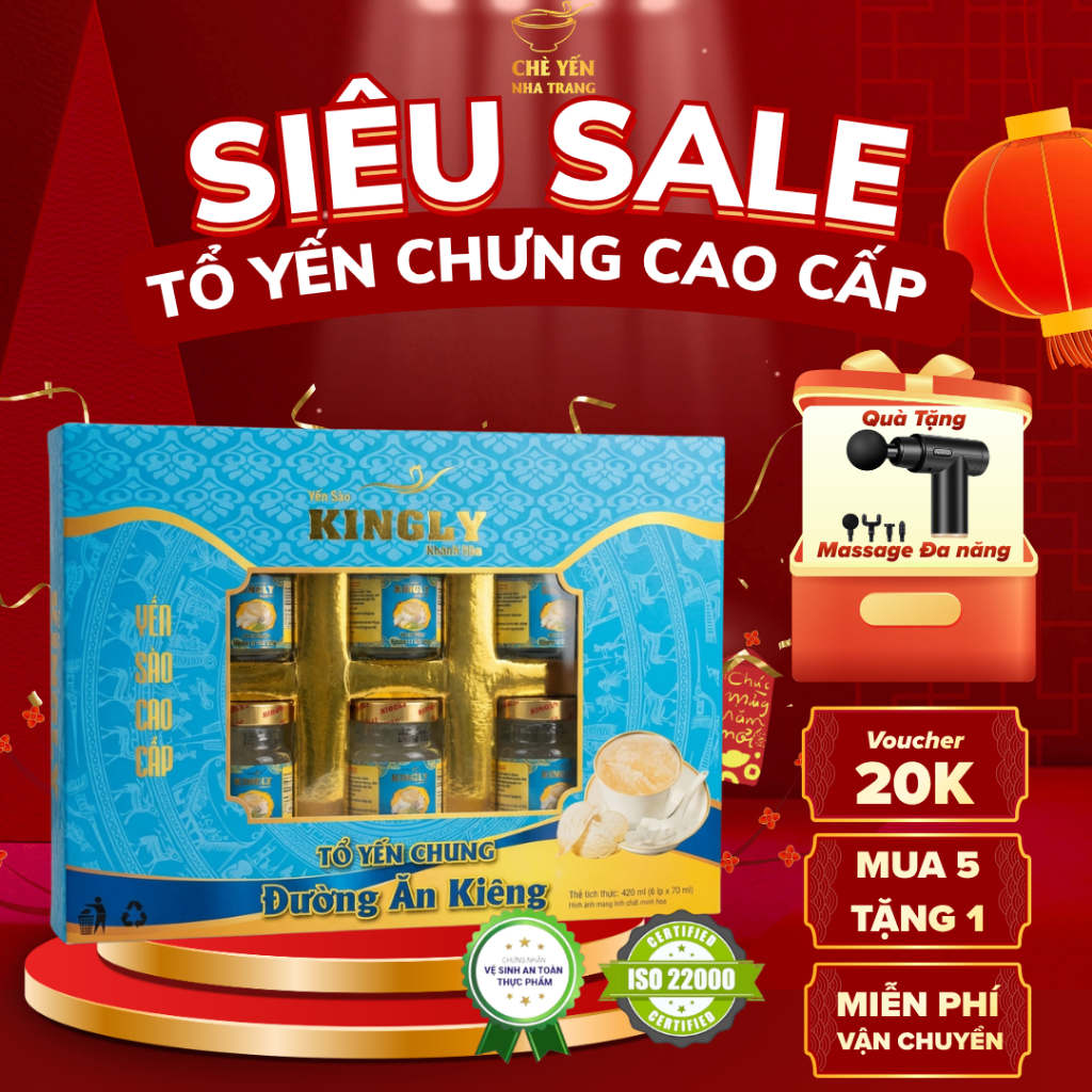 (Chính Hãng) Yến Chưng Sẵn - Yến Sào Cao Cấp Đường Phèn/Ăn Kiêng/Đông trùng hạ thảo 32% + Massage cầm tay đa năng - 70ml
