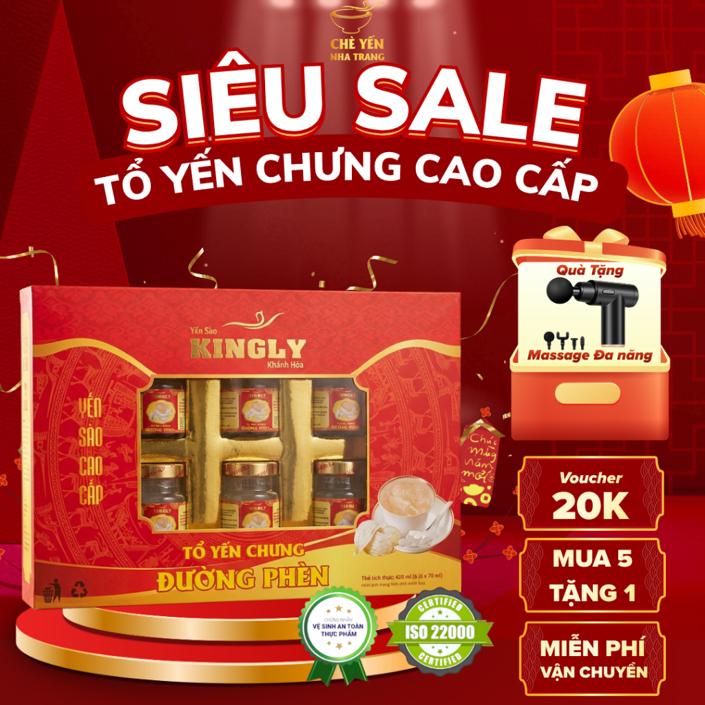 (Chính Hãng) Yến Chưng Sẵn - Yến Sào Cao Cấp Đường Phèn/Ăn Kiêng/Đông trùng hạ thảo 32% + Massage cầm tay đa năng - 70ml