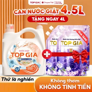 Can Nước Giặt TopGia 4.5KG Thiết Kế 2 Vòi Tiện Lợi, Lưu Hương 100H, Kháng Khuẩn 99%