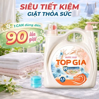 Combo 2 Can Nước Giặt Xả Top Gia 2 Vòi Tiện Lợi 4.5KG Lưu Hương Thơm 100H, Dịu Nhẹ Lưu Hương Cả Ngày, Kháng Khuẩn 99%