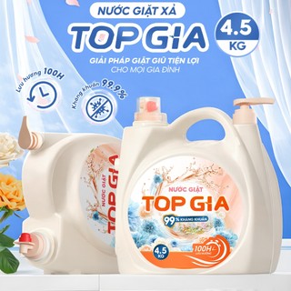(Mua 1 Nhận 3) Can Nước Giặt TopGia 4.5KG 2 Vòi Tiện Lợi, Lưu Hương 100H, Dịu Nhẹ Kháng Khuẩn 99%