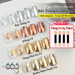 Set 4 Hộp Bột Tráng Gương Nail Magic Mirror Powder – Nhũ Mịn Siêu Sáng Màu Bạc Đồng Vàng Màu Sâm Panh Cao Cấp Nail666