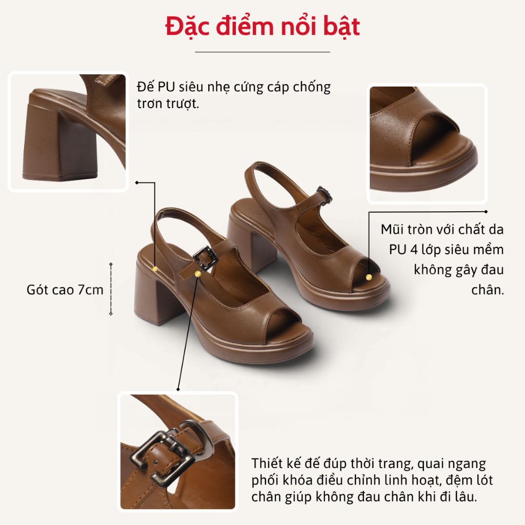 Giày Sandal Nữ Cao Gót 7cm Đế Đúp Hở Mũi Thời Trang Êm Chân Pixie H453