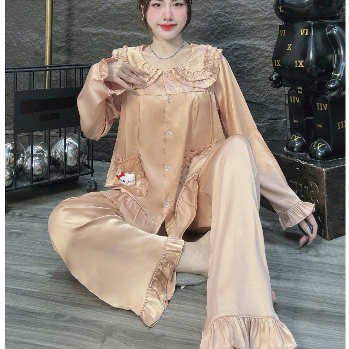 Đồ ngủ lụa latin cao cấp,đồ bộ mặc nhà nữ dễ thương,pijama tiểu thư dài mát nhiều họa tiết sang [17]