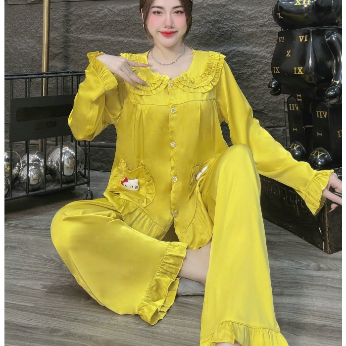 Đồ ngủ lụa latin cao cấp,đồ bộ mặc nhà nữ dễ thương,pijama tiểu thư dài mát nhiều họa tiết sang [17]
