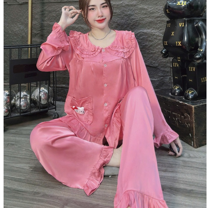 Đồ ngủ lụa latin cao cấp,đồ bộ mặc nhà nữ dễ thương,pijama tiểu thư dài mát nhiều họa tiết sang [17]