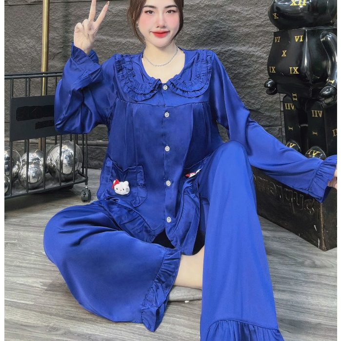 Đồ ngủ lụa latin cao cấp,đồ bộ mặc nhà nữ dễ thương,pijama tiểu thư dài mát nhiều họa tiết sang [17]