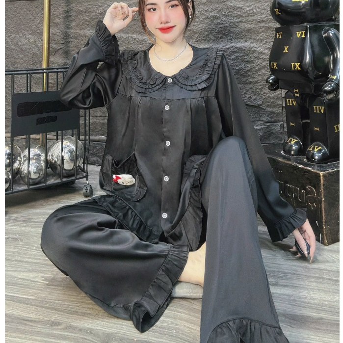 Đồ ngủ lụa latin cao cấp,đồ bộ mặc nhà nữ dễ thương,pijama tiểu thư dài mát nhiều họa tiết sang [17]