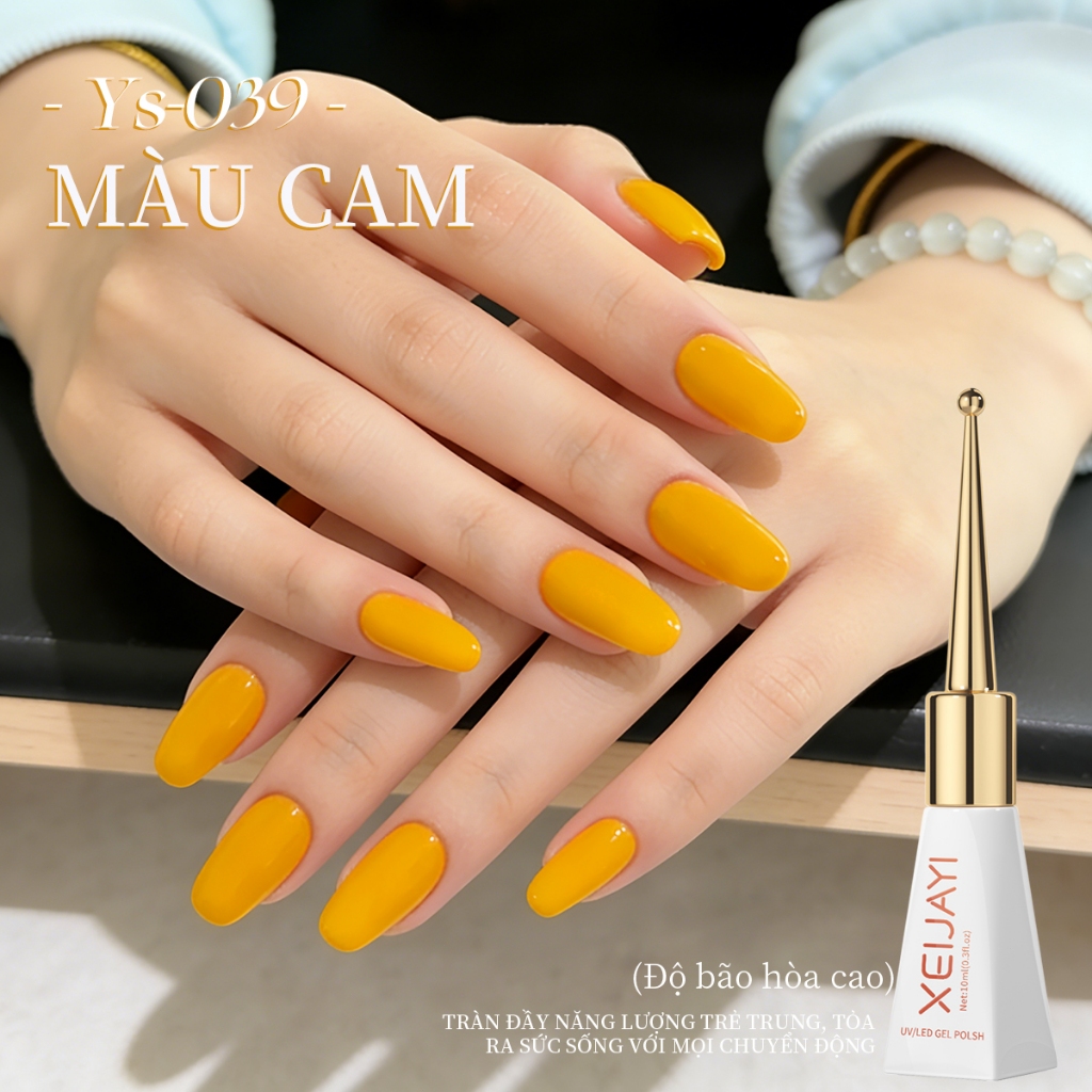 XEIJAYI 10ml - Sơn móng tay dạng gel màu vàng bí ngô mới, bền màu và màu sắc tươi tắn, phù hợp với mọi tông da.