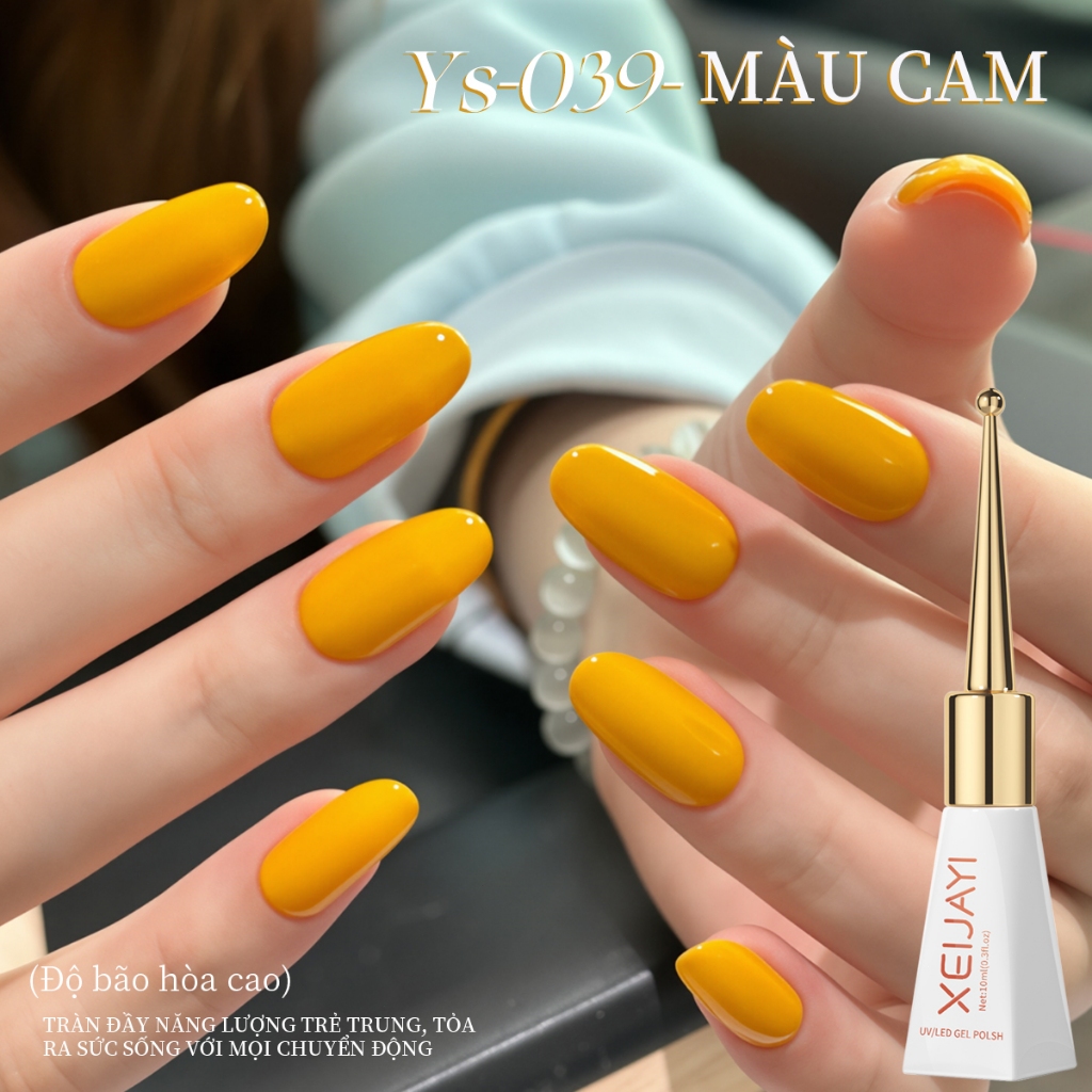 XEIJAYI 10ml - Sơn móng tay dạng gel màu vàng bí ngô mới, bền màu và màu sắc tươi tắn, phù hợp với mọi tông da.