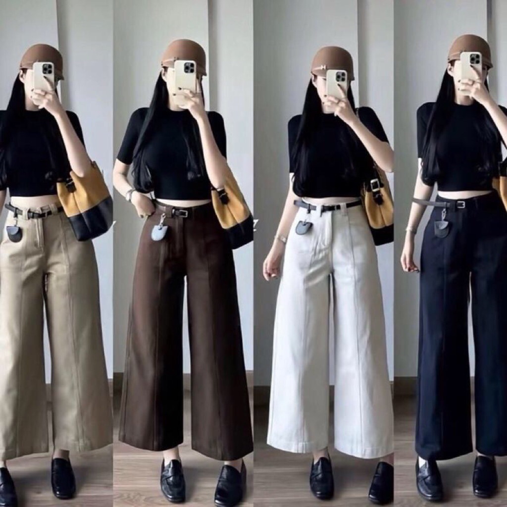 Quần Suông Nữ Ống Rộng Bigsize, Chất Vải KaKi Nhật L1 Mềm Mại Co Giãn
