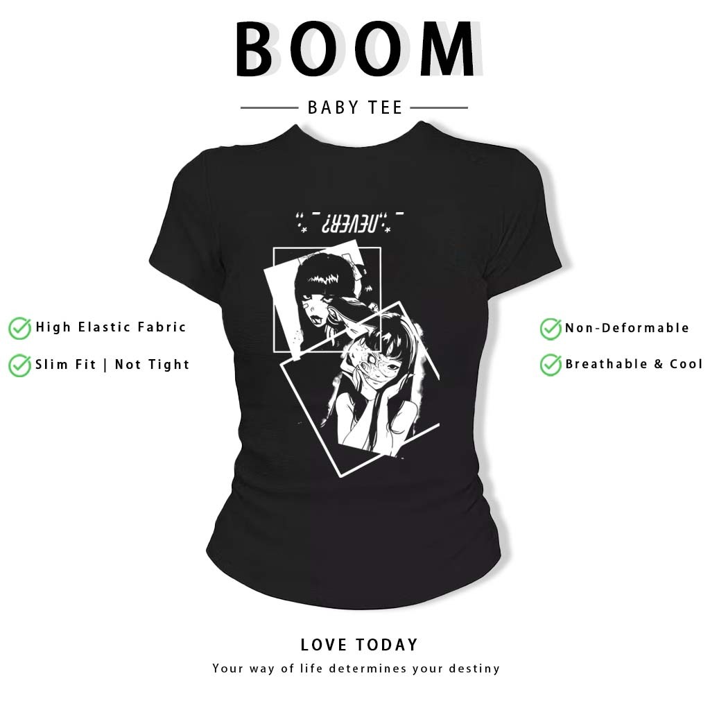 BOOM Áo Baby Tee Nữ Cotton Ôm Body-Áo Thun Ngắn Tay Y2K In Hình PhongCách Mùa Hè, Cổ Tròn Hàng Đầucách hàn quốc phong#04