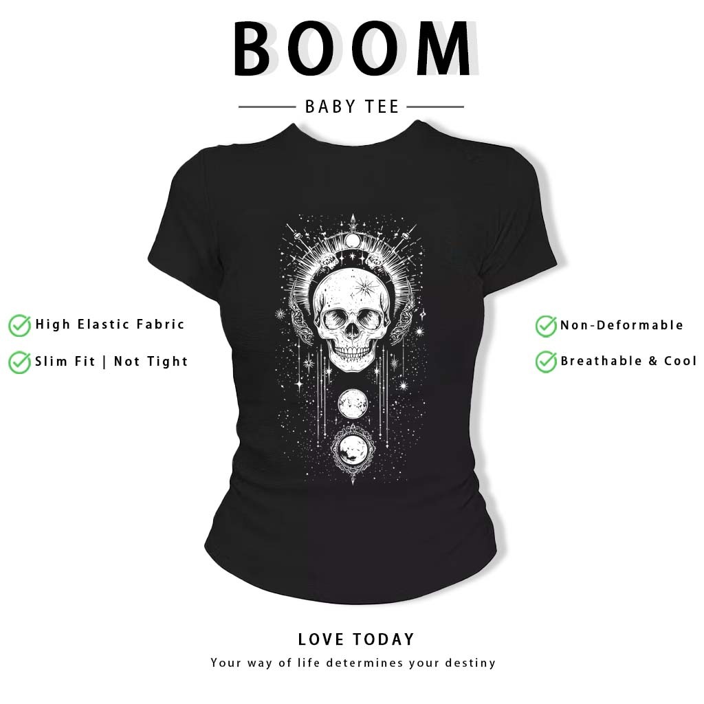 BOOM Áo Baby Tee Nữ Cotton Ôm Body-Áo Thun Ngắn Tay Y2K In Hình PhongCách Mùa Hè, Cổ Tròn Hàng Đầucách hàn quốc phong#04