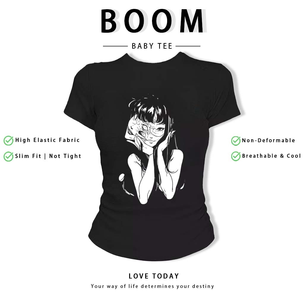 BOOM Áo Baby Tee Nữ Cotton Ôm Body-Áo Thun Ngắn Tay Y2K In Hình PhongCách Mùa Hè, Cổ Tròn Hàng Đầucách hàn quốc phong#04