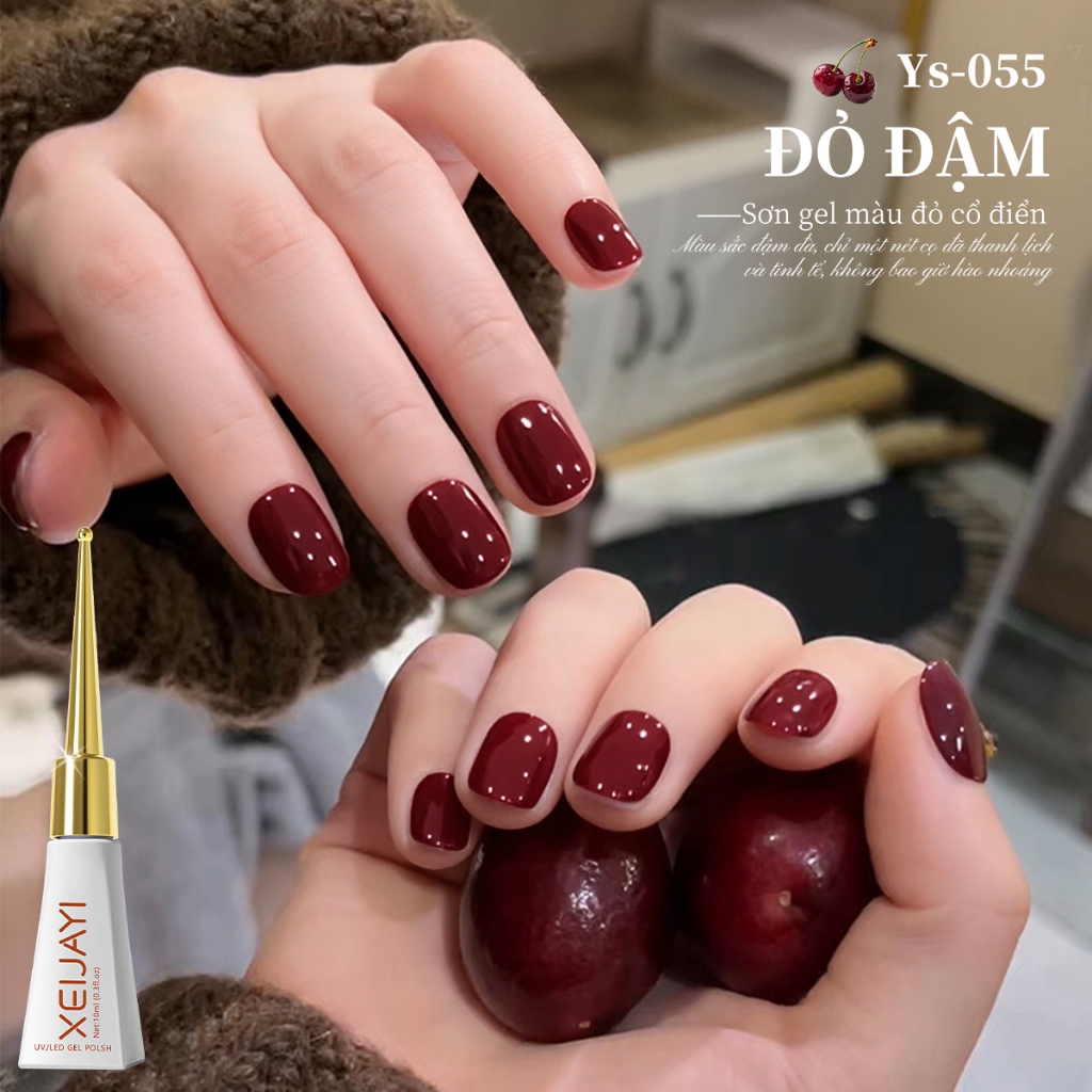 XEIJAYI 10ml - Sơn móng tay dạng gel màu đỏ anh đào mới, bền màu và rực rỡ, phù hợp với mọi tông da.