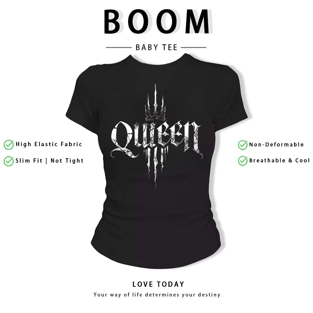 BOOM Áo Baby Tee Nữ Cotton Ôm Body-Áo Thun Ngắn Tay Y2K In Hình PhongCách Mùa Hè, Cổ Tròn Hàng Đầucách hàn quốc phong#04