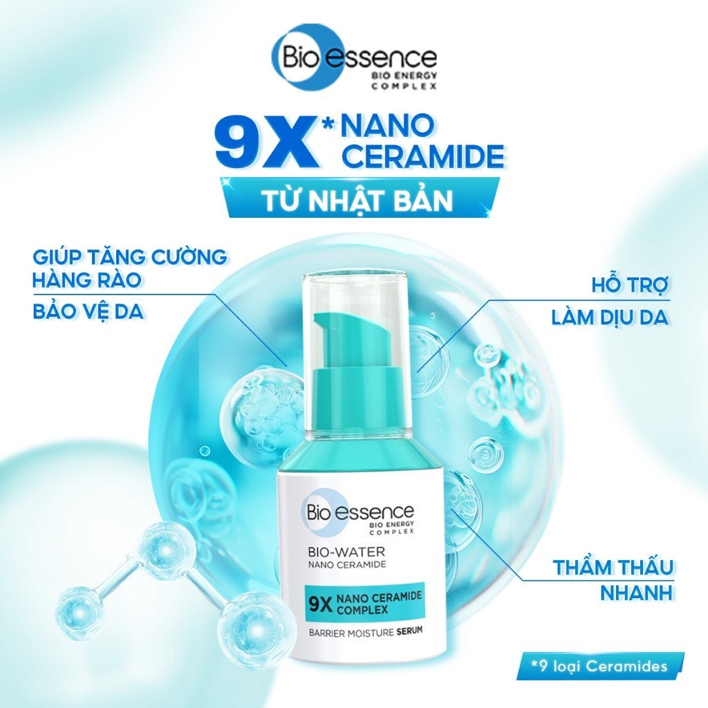Tinh chất dưỡng ẩm 9X Nano Ceramide Complex Bio-essence 20ml giúp cấp ẩm, tăng cường bảo vệ hàng rào da