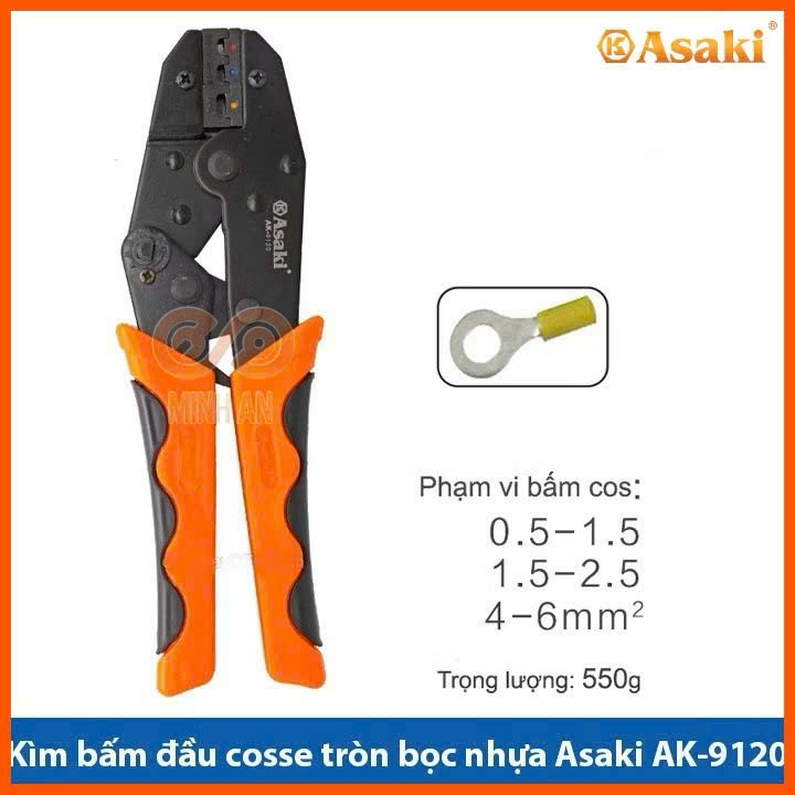 Kìm bấm cos ghim capa Asaki AK-9122 0.15 ~ 6mm2 - Kềm bấm cốt ghim capa (Kìm bấm đầu cote Asaki) giocongcu