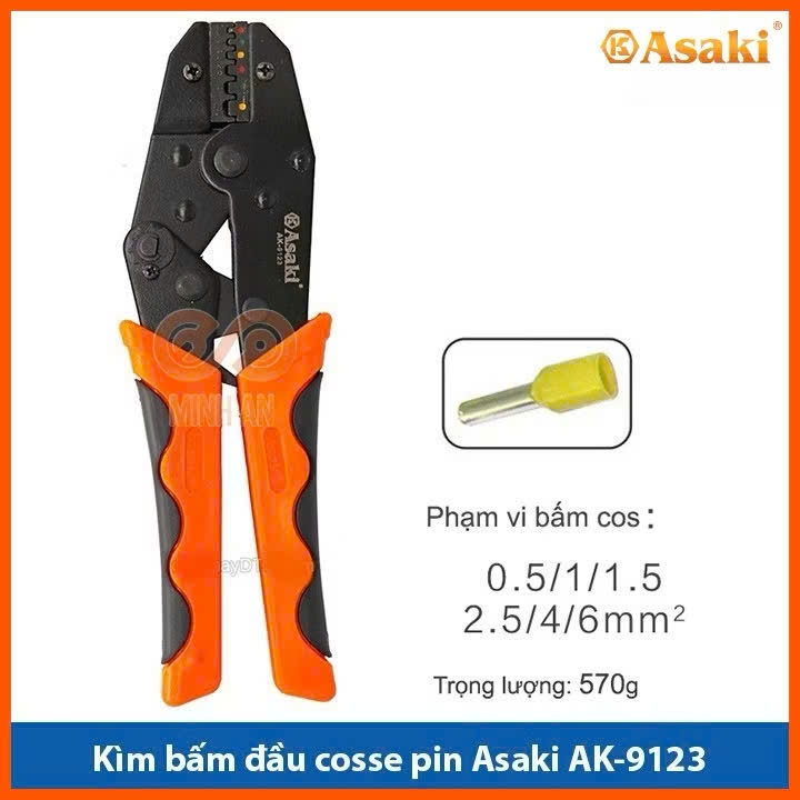 Kìm bấm cos ghim capa Asaki AK-9122 0.15 ~ 6mm2 - Kềm bấm cốt ghim capa (Kìm bấm đầu cote Asaki) giocongcu