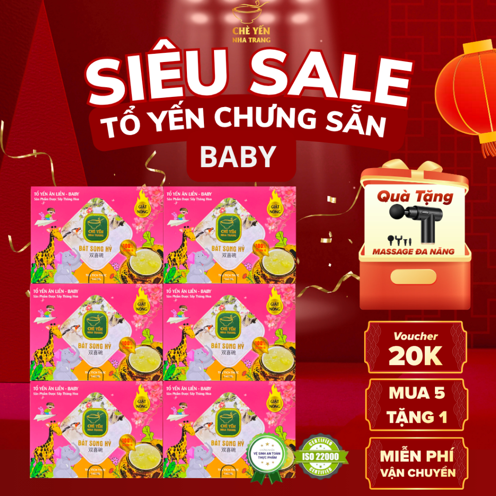 (Chính Hãng) COMBO 5 TẶNG 1 - YẾN TỰ SÔI BÁT VÀNG - YẾN CHƯNG SẴN BABY 44.8GRAM YẾN TƯƠI ( 140ML/ CHÉN) t