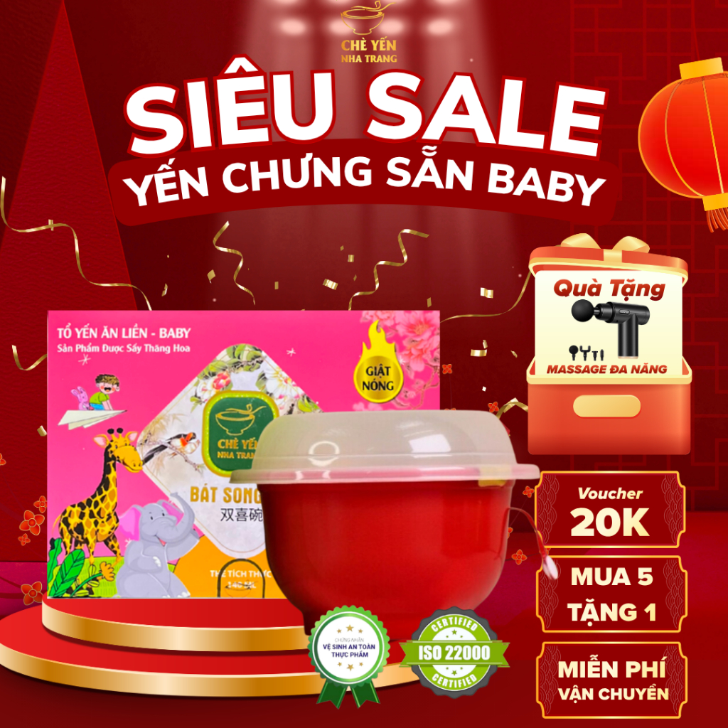 (Chính Hãng) COMBO 5 TẶNG 1 - YẾN TỰ SÔI BÁT VÀNG - YẾN CHƯNG SẴN BABY 44.8GRAM YẾN TƯƠI ( 140ML/ CHÉN) t