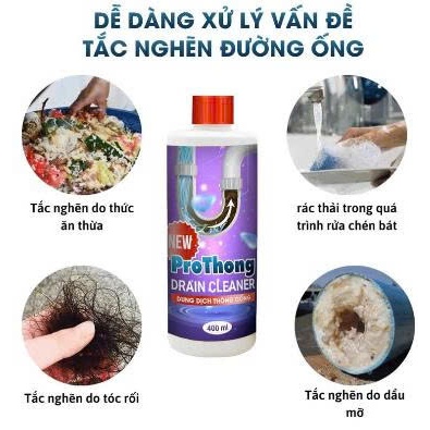 400ml Chất thông cống hiệu quả – Thông tắc bồn rửa, bồn cầu nhanh chóng, an toàn cho gia đình