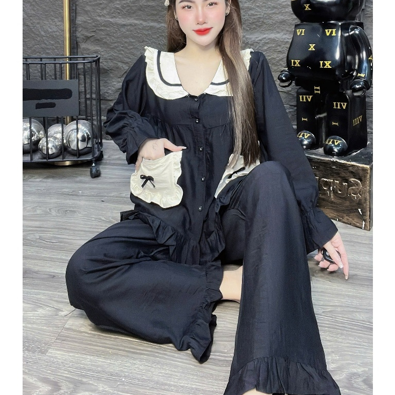 Đồ bộ nữ đồ mặc nhà,đồ ngủ nữ tiểu thư,đồ đũi xinh mịn mát trơn nhiều màu,túi đính nơ dễ thương[23].