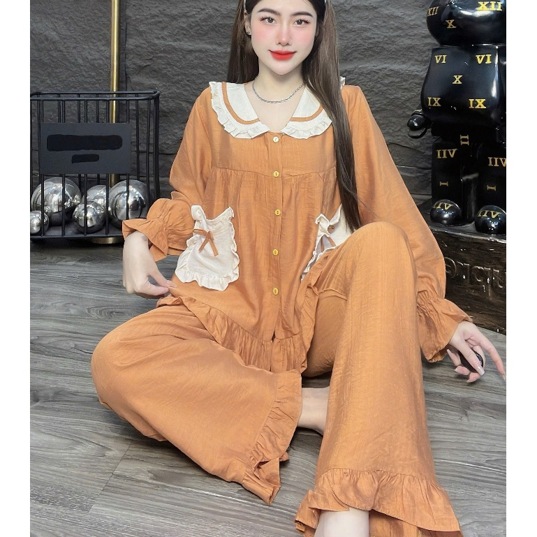 Đồ bộ nữ đồ mặc nhà,đồ ngủ nữ tiểu thư,đồ đũi xinh mịn mát trơn nhiều màu,túi đính nơ dễ thương[23].