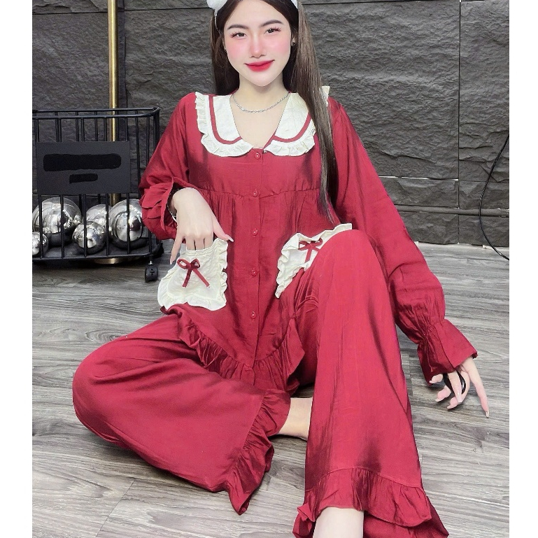 Đồ bộ nữ đồ mặc nhà,đồ ngủ nữ tiểu thư,đồ đũi xinh mịn mát trơn nhiều màu,túi đính nơ dễ thương[23].