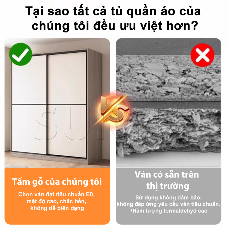 Sunny Tủ Quần Áo Cửa Lùa Tủ Gỗ 3 Size 80/100/120cm Sâu 45cm Cho Phòng Ngủ Nhỏ Gọn Hiện Đại