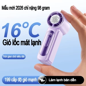 Quạt Mini Cầm Tay Siêu Tiết Kiệm Điện, Pin Dùng Cả Ngày, Màn Hình LED Thông Minh, 199 Tốc Độ, Thiết Kế Nhỏ Gọn