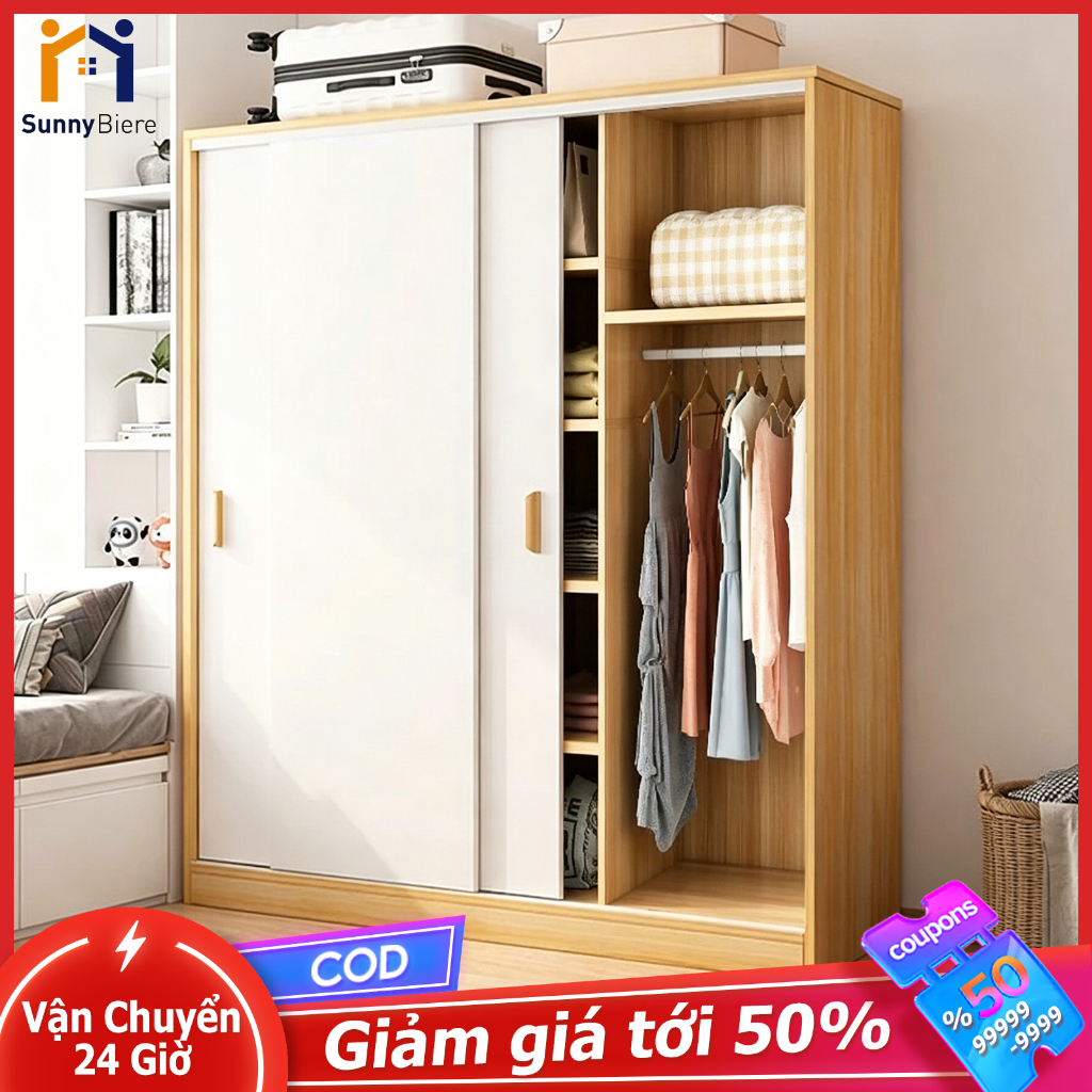 Sunny Tủ Quần Áo, Tủ Cửa Lùa, Gỗ Hiện Đại 80/100/120cm, Sâu 45cm, Hợp Phòng Ngủ Nhỏ