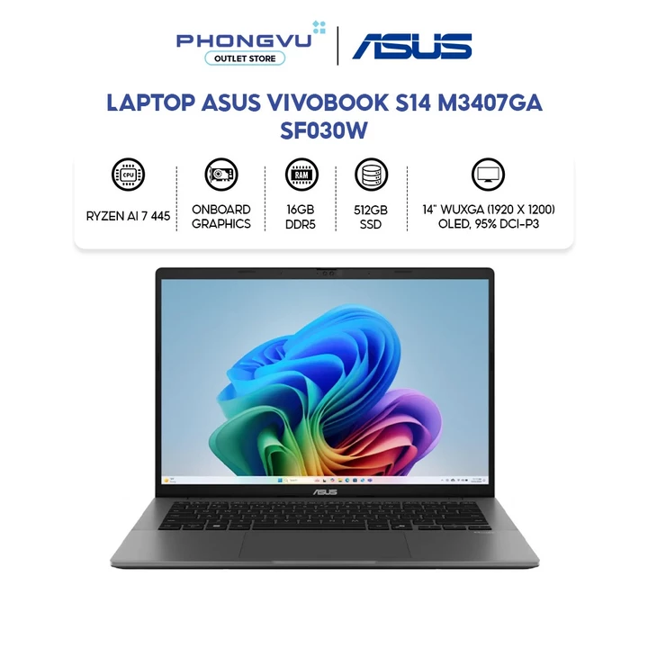 Laptop Asus Vivobook S14 M3407GA-SF030W (Ryzen AI 7 445/ 16GB/ 512GB/ Windows 11 Home) - Bảo hành 24 tháng