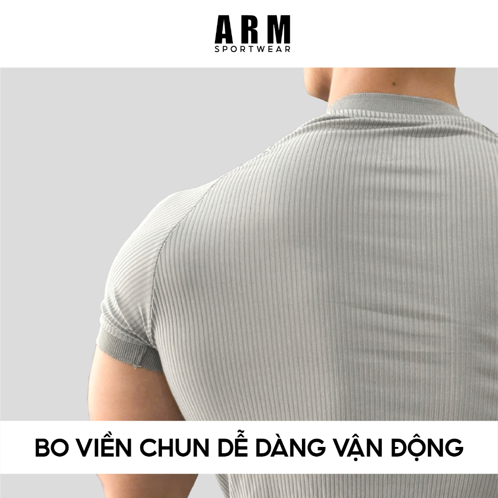 Áo Thun Thể Thao Nam Cổ Khuy ARM Chất Thun Gân Tăm Co Giãn, Áo Thun Nam Form Ôm Body tập gym