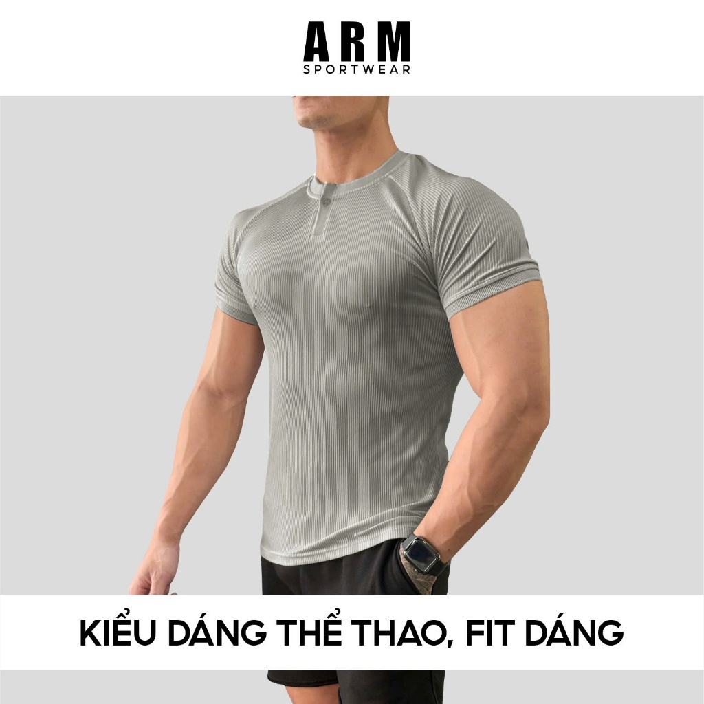 Áo Thun Thể Thao Nam Cổ Khuy ARM Chất Thun Gân Tăm Co Giãn, Áo Thun Nam Form Ôm Body tập gym