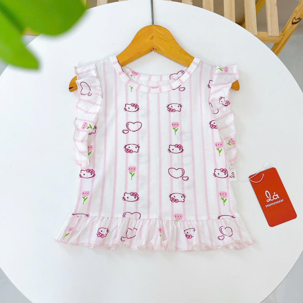 Bộ đùi bé gái vải sợi sồi Modal Lá Homewear MODL1, đồ bộ cộc tay mặc hè bé gái tay bèo dễ thương