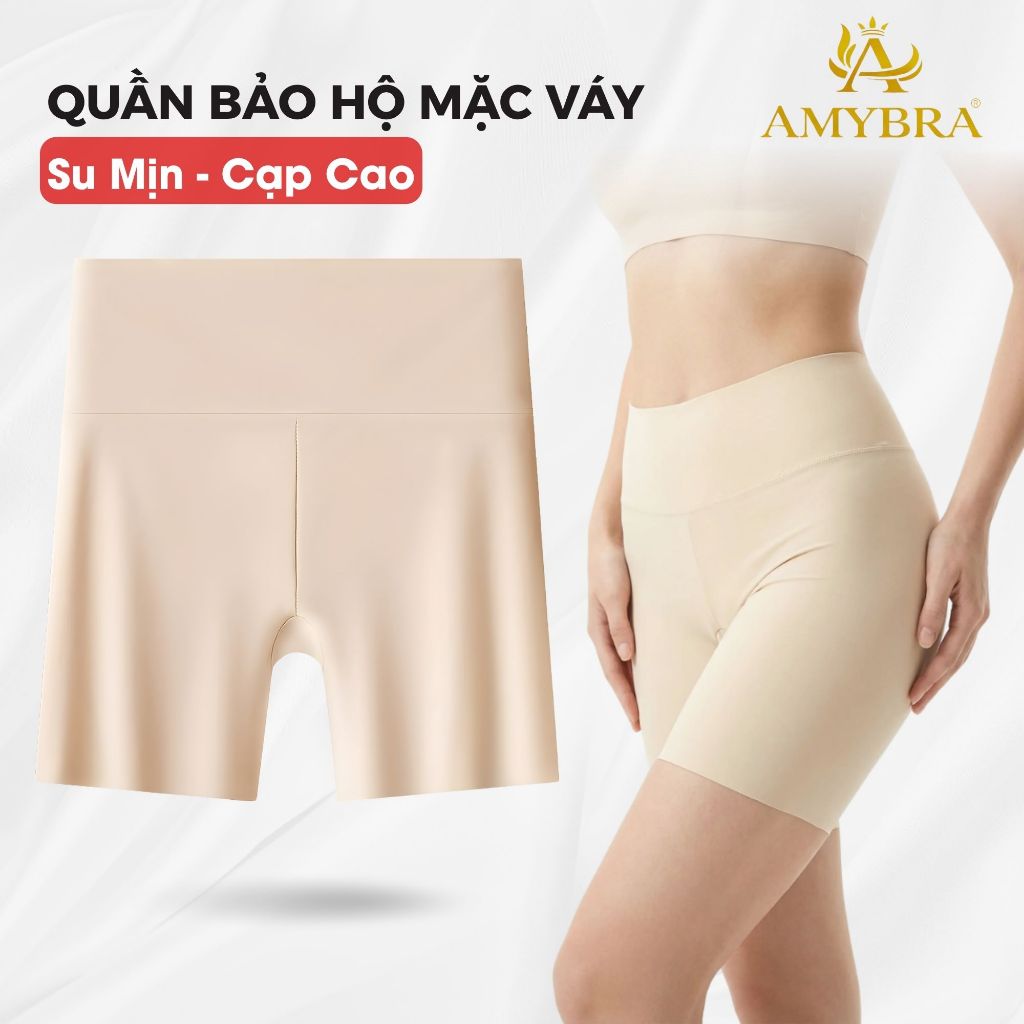 Quần mặc trong váy kiểu cạp cao ôm bụng nâng mông, quần mặc váy chất su mềm co giản AMYBRA V8941