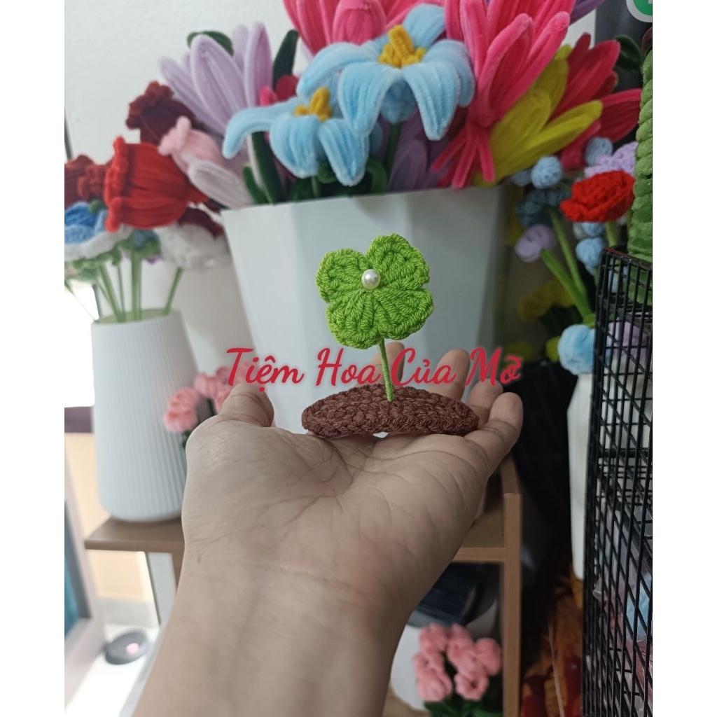 Kẹp tóc cỏ 4 lá len siêu xinh