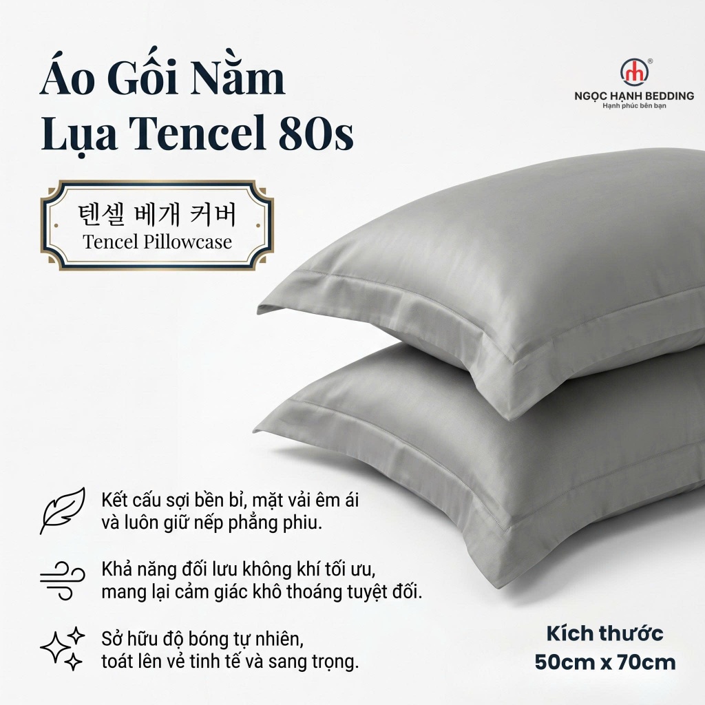 [Ngọc Hạnh Bedding] - Áo gối/Vỏ gối LỤA TENCEL 80s CAO CẤP mềm mịn, mát lạnh màu trơn