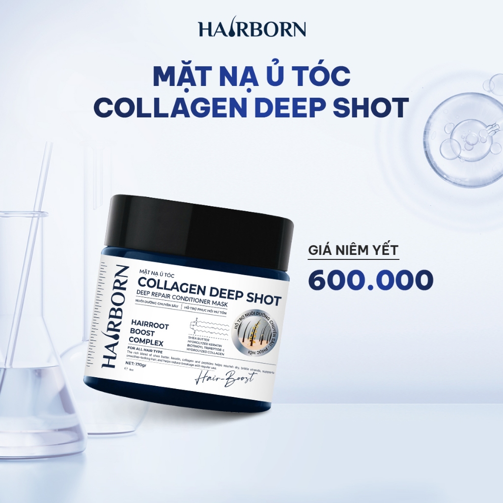 Combo Peel lăn Ion Hairborn 60g và Kem ủ tóc Collagen Hairborn 170g, hỗ trợ giảm rụng và dưỡng tóc suôn mượt