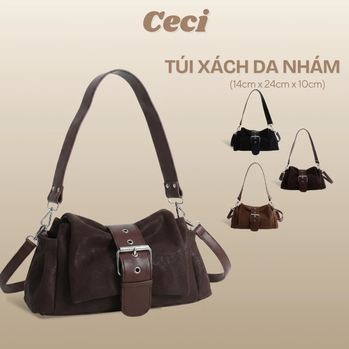 Túi CECI Túi xách nữ da nhám túi đeo chéo túi kẹp nách Hàn quốc
